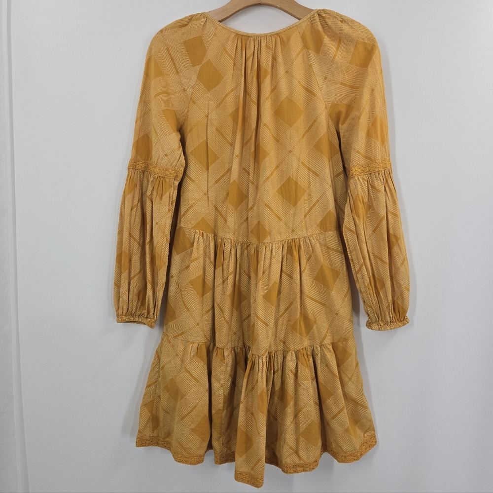 Free People Constantine Dress Gold Plaid Boho Long Sleeve‎ - Picture 12 of 14